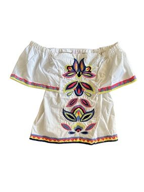 Parker Embroidered Off Shoulder Boho Blouse White XS